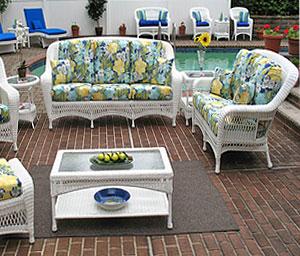 Kinbor Rattan Patio Outdoor Sectional Furniture 4 Pieces with Cushions -  Blue for sale online