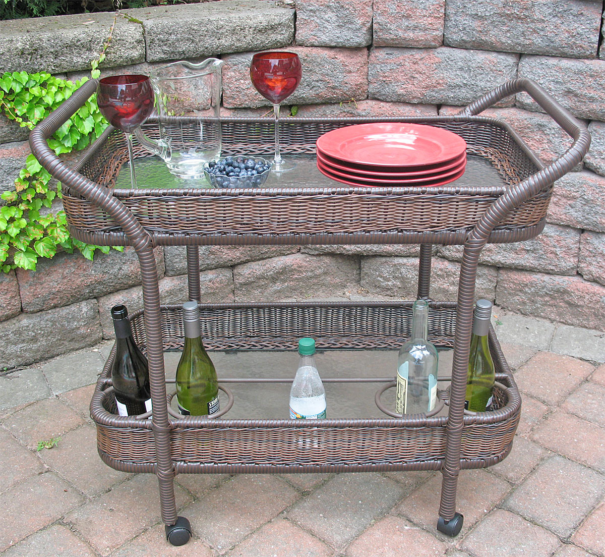 Haven Way Hana Tan Wicker Outdoor Serving Cart in the Outdoor Serving Carts  department at