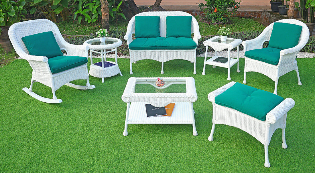 Premium Indonesian Resin Wicker Patio Furniture, White Cape May  w/Seat & Back Cushions