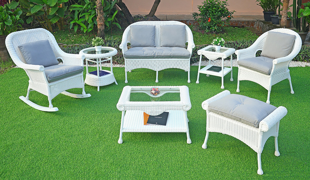Premium Indonesian  Resin Wicker Patio Furniture, White Cape May w/Seat & Back Cushions