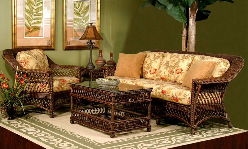 Harbor Beach Rattan Framed Wicker Furniture Sets, Brown Wash