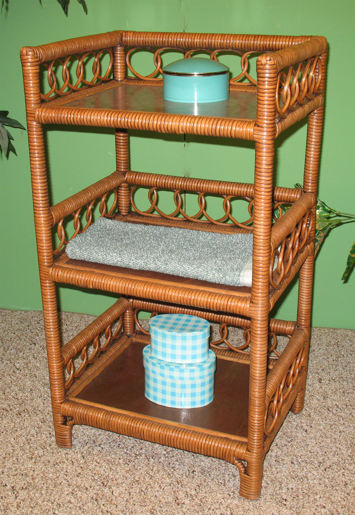 Wicker Floor Shelf, Slim 3-Tier Shelves, Tea Wash