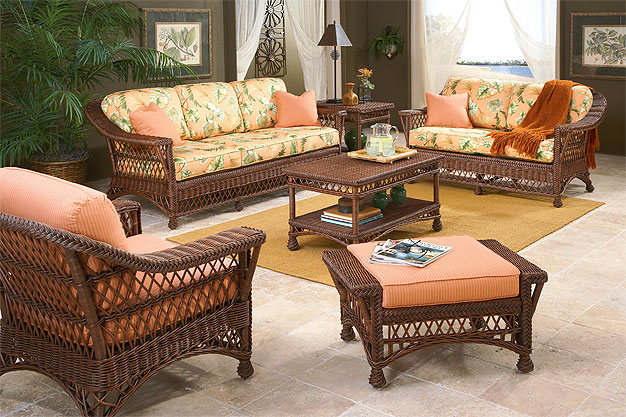 5 Piece Capri Rattan Framed Natural Wicker Furniture Set