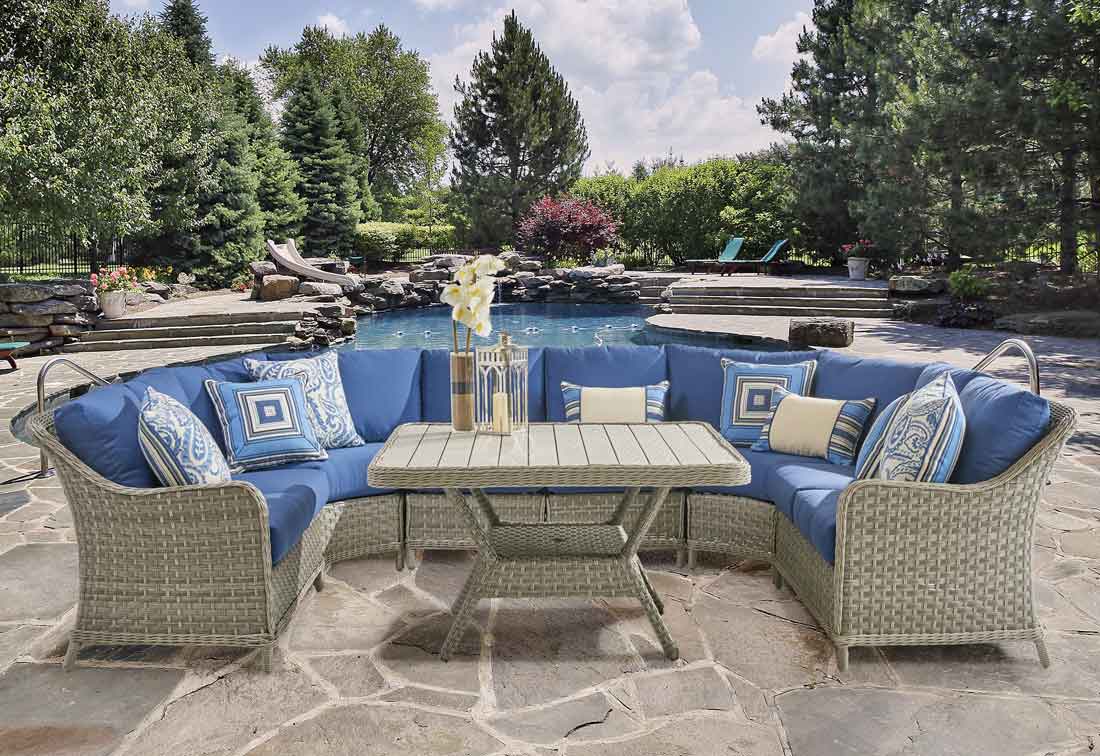 Countryside All Weather Resin Wicker Modular Sectionals, Pebble Stone Color