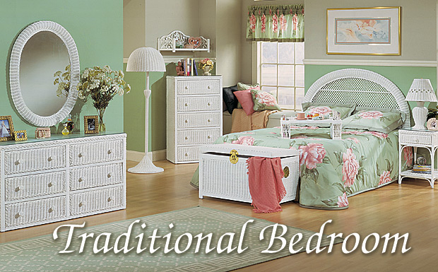 White Traditional Wicker Bedroom Collection
