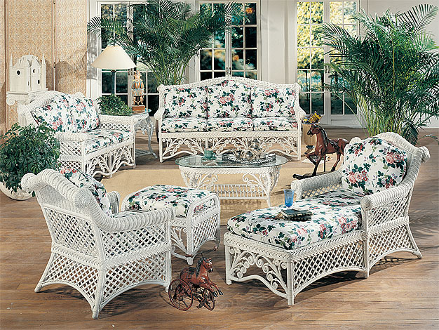 Wicker White Victorian Rattan Framed Wicker Furniture Sets