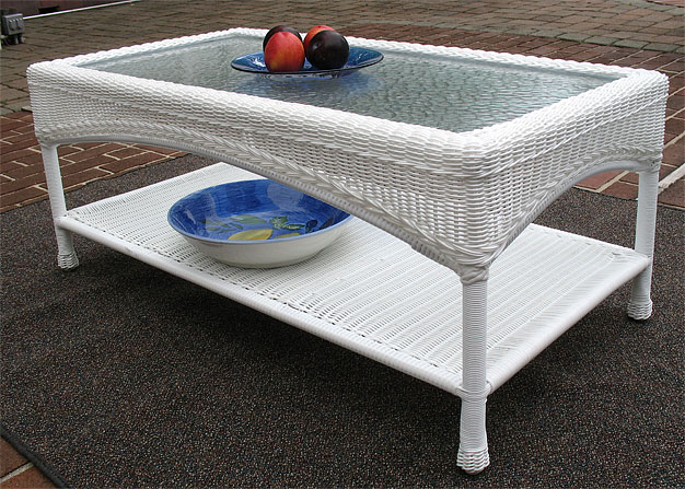 Resin Wicker Cocktail Table w/Inset Glass Top--Laguna Beach Style (4) Colors