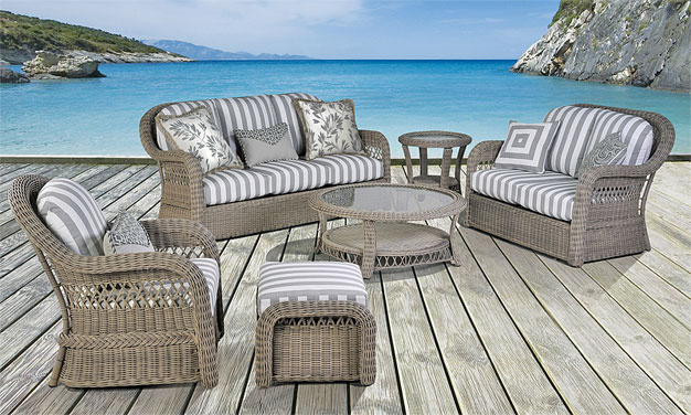 6 Piece Basketweave All Weather Resin Wicker Furniture Set - Driftwood Color Outdoor Furniture