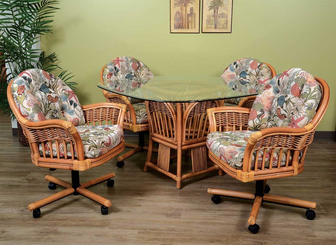 5 Piece Manchester Rattan Dining Set, Dining Room Table Set With Casters