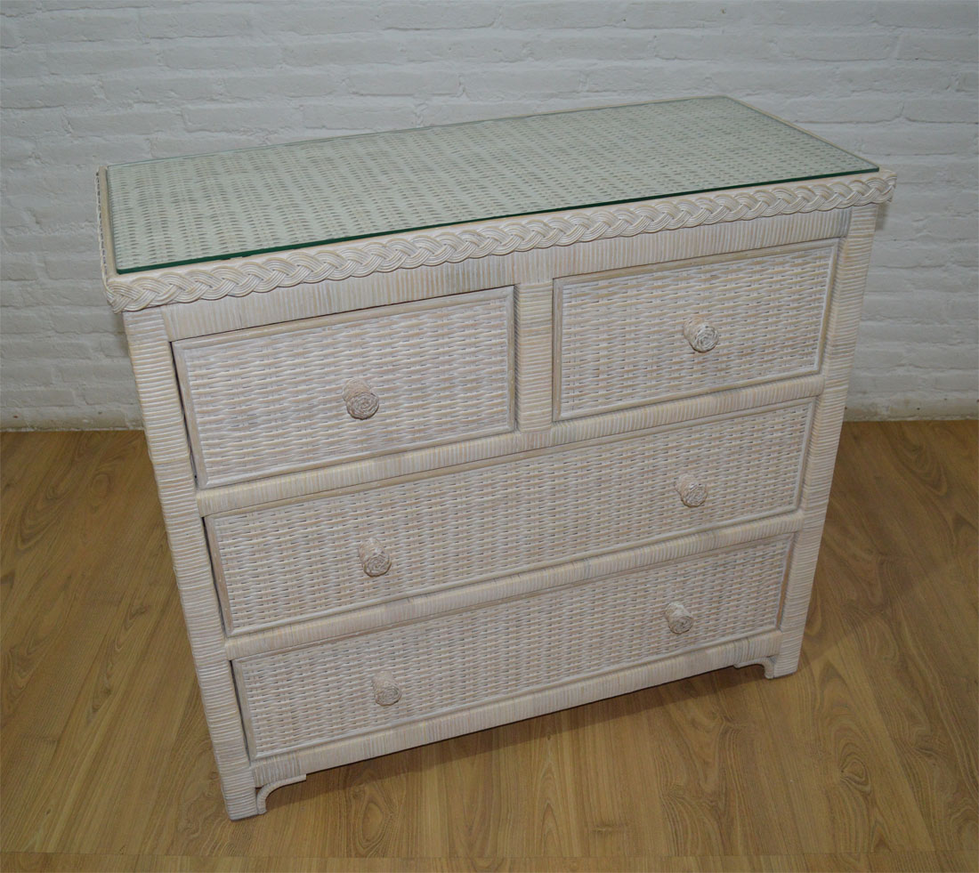 Augusta 4- Drawer Split with Glass Top, White Wash