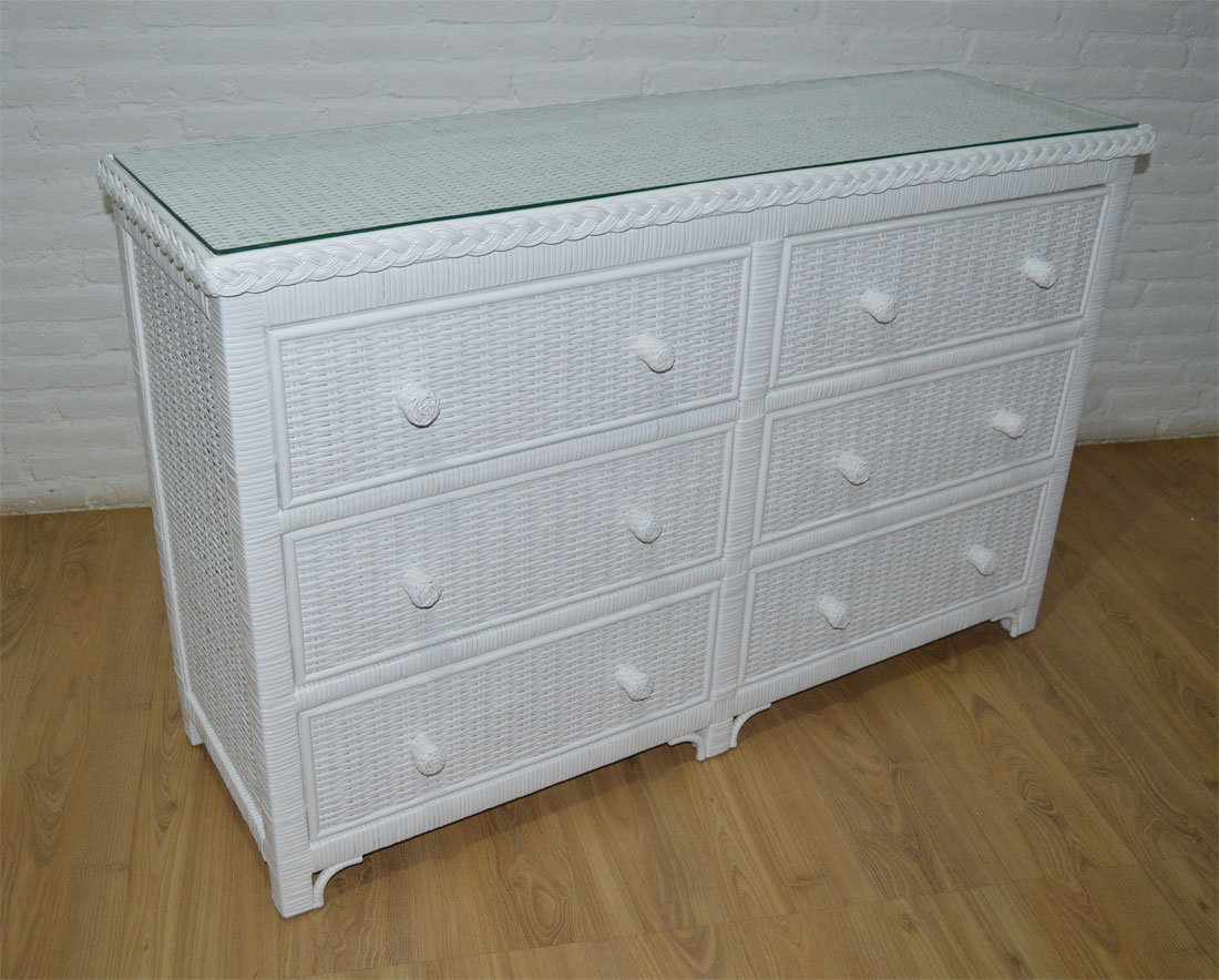 Augusta 6- Drawer Dresser with Glass Top, White