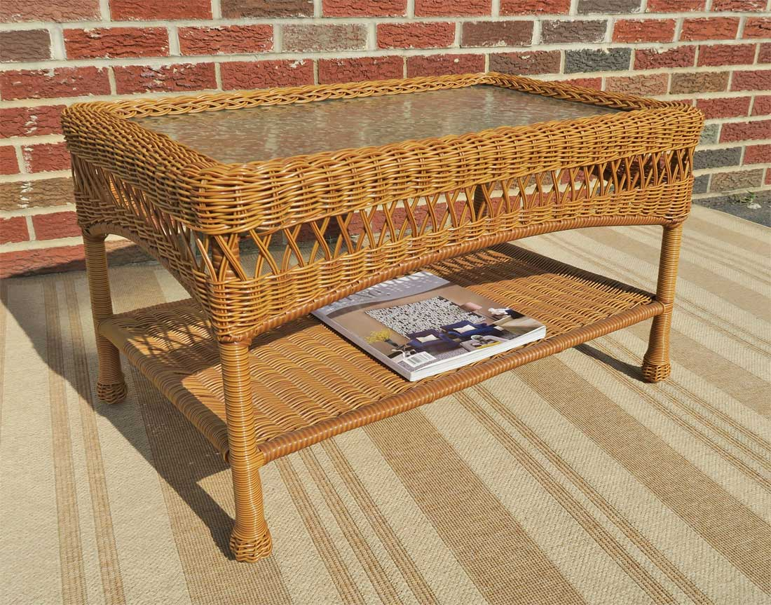 Resin Wicker Cocktail Table w/Inset Glass Top Bel Aire Style (5) Colors