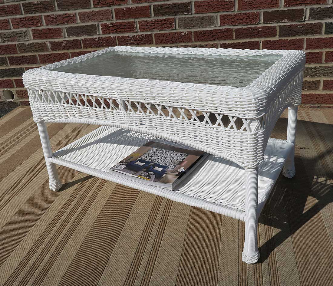 Resin Wicker Cocktail Table w/Inset Glass Top Bel Aire Style (5) Colors