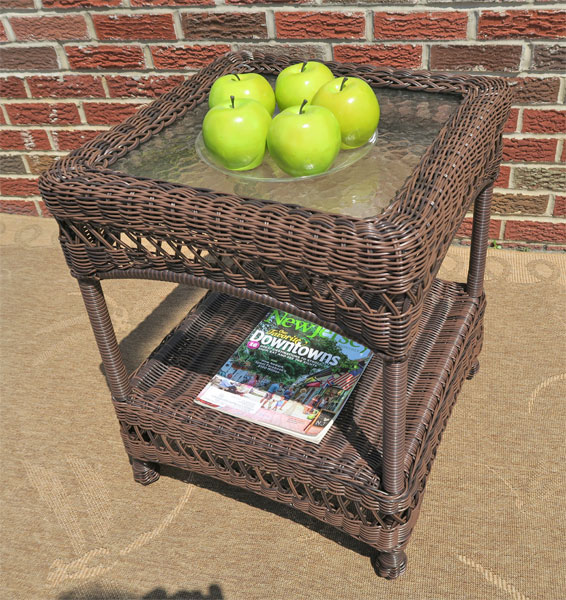Resin Wicker End Table w/Inset Glass Top Bel Aire Style (5) Colors