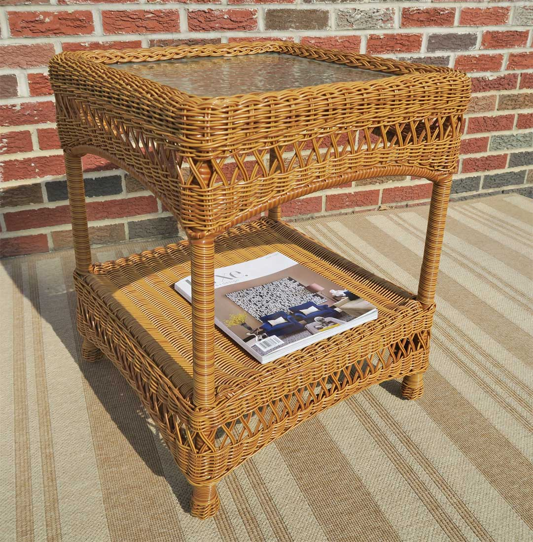 Resin Wicker End Table w/Inset Glass Top Bel Aire Style (5) Colors