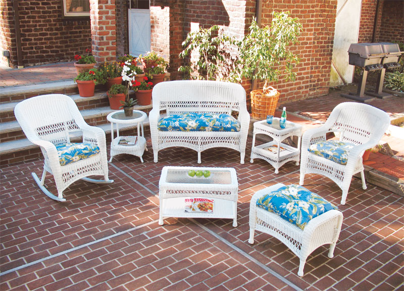 Belair Resin Wicker Furniture Set, White Plastic Wicker Outdoor Furniture