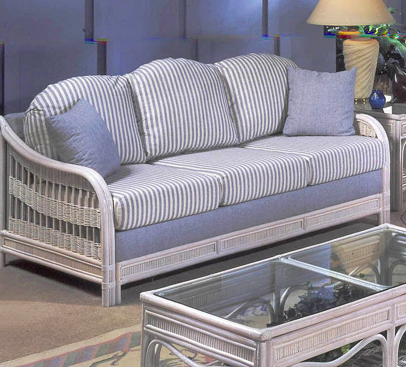 Wicker Sleeper Sofa, Bermuda Style (Ships White Glove To Most Locations) Shown Whitewash also Available in Pecan Brown