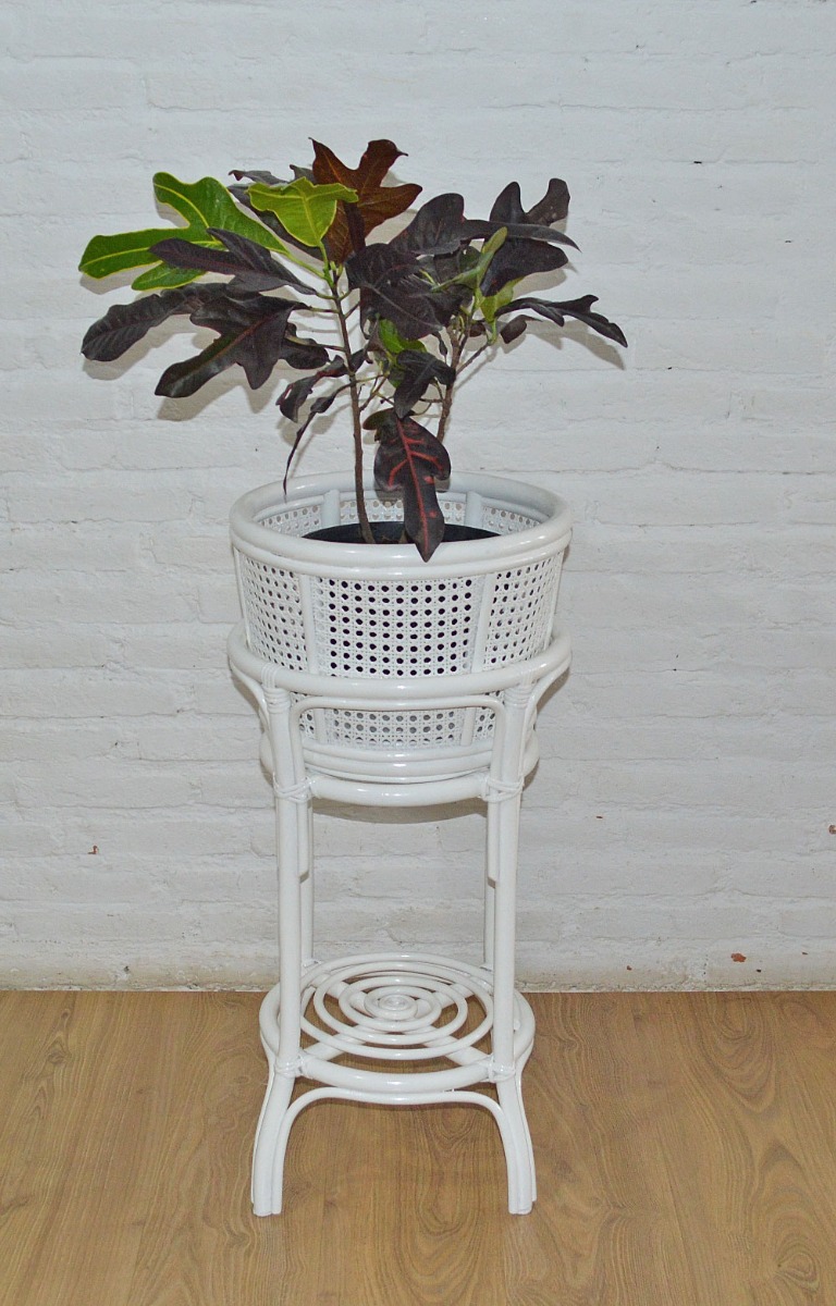 Wicker Plant Stand White Tall Cane Style
