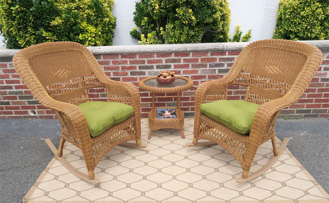 3 Piece Resin Wicker Chat Set, (2) Rockers (1) Round Table 