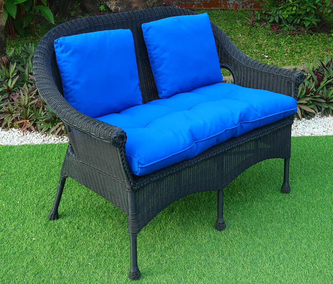 Cape May Resin Wicker Loveseat w/Seat &amp; Back Cushions, Premium Solid  Indonesian Synthetic Wicker 