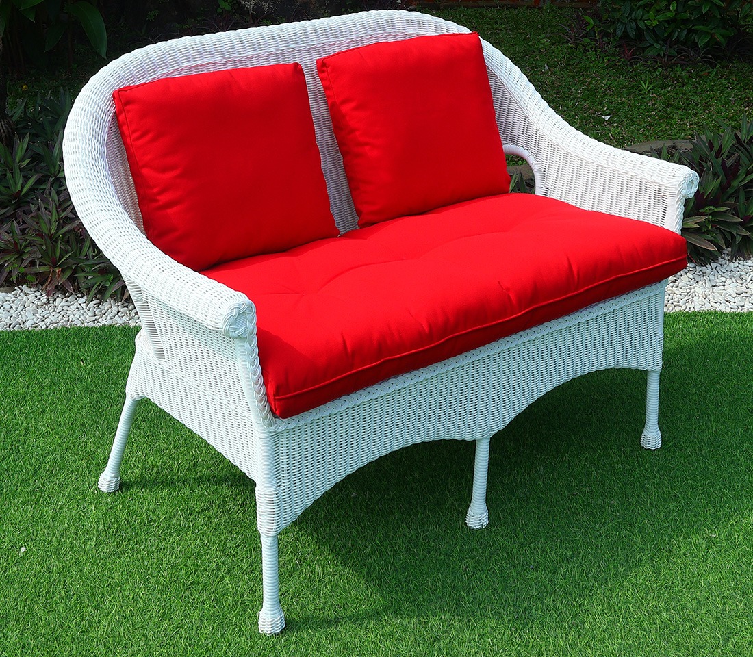 Cape May Resin Wicker Loveseat w/Seat &amp; Back Cushions, Premium Solid  Indonesian Synthetic Wicker 