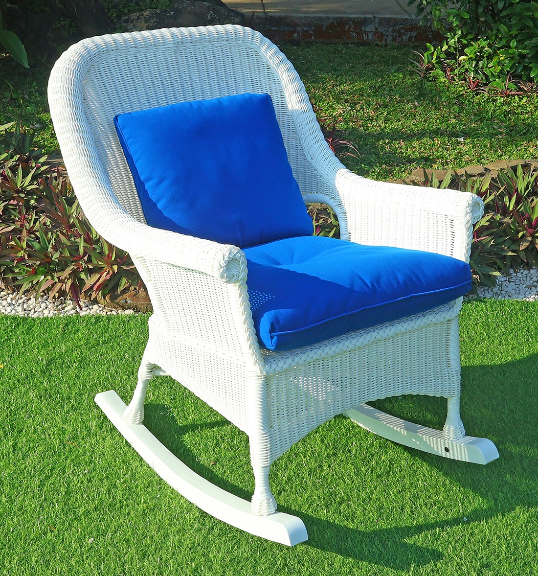 Cape May Resin Wicker High Back Rocker w/Seat &amp; Back Cushions, Premium 28% Thicker Indonesian 7 mm Synthetic Wicker 