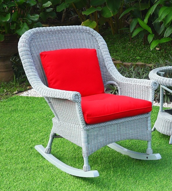 Cape May Resin Wicker Rocker with Cushions, Premium 28% Thicker Indonesian 7 mm Synthetic Wicker 