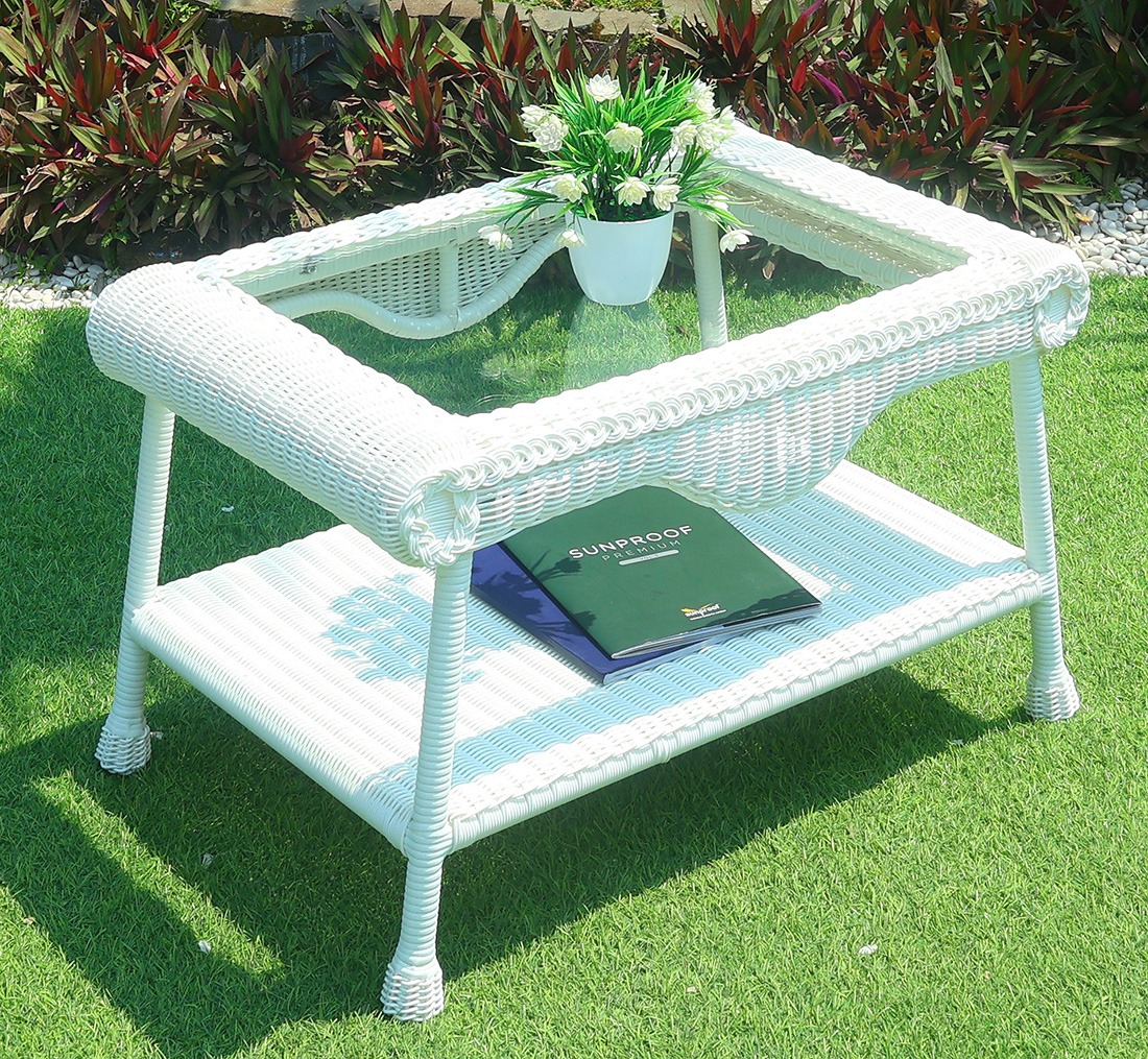 Cape May Resin Wicker Outdoor Coffee Table w/Inset Tempered Glass Top, Premium 28% Thicker Indonesian 7 mm Synthetic Wicker 