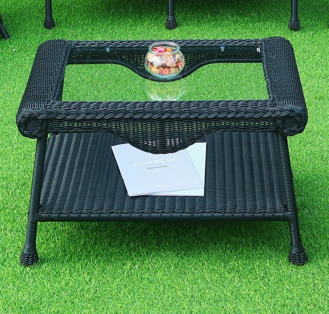 Cape May Resin Wicker Outdoor Coffee Table w/Inset Tempered Glass Top, Premium 28% Thicker Indonesian 7 mm Synthetic Wicker