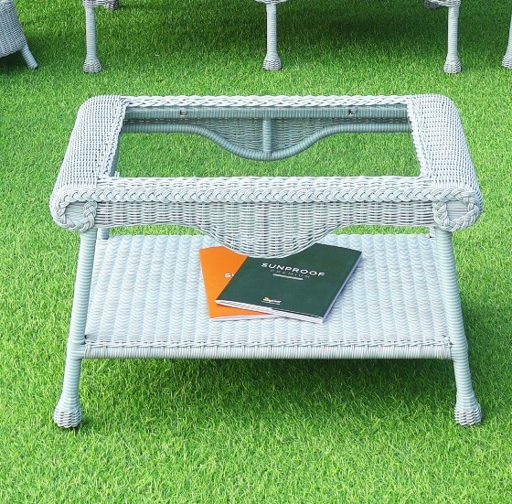 Cape May Resin Wicker Outdoor Cocktail Table with Glass Top, Premium 28% Thicker Indonesian 7 mm Synthetic Wicker 