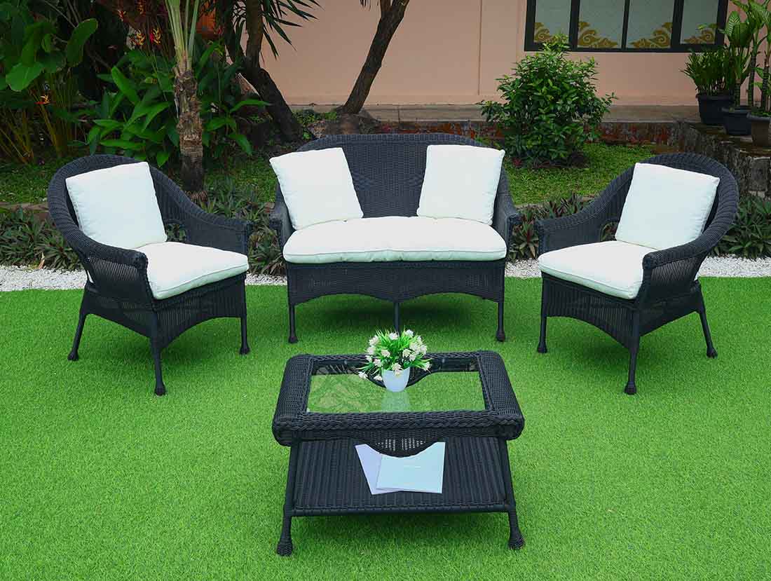 Cape May Resin Wicker 4 Piece Set w/Seat & Back Cushions, (2) Chairs- Premium 28% Thicker Indonesian 7 mm Synthetic Wicker, 2-Chairs