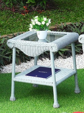 Cape May Resin Wicker Outdoor Square End Table with Glass Top, Premium 28% Thicker Indonesian 7 mm Synthetic Wicker 