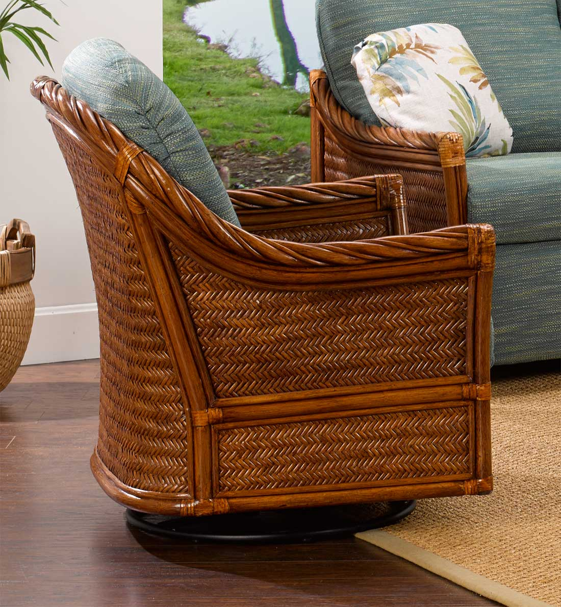 South Shore Natural Rattan Swivel Glider Chair (Custom Finishes Available)