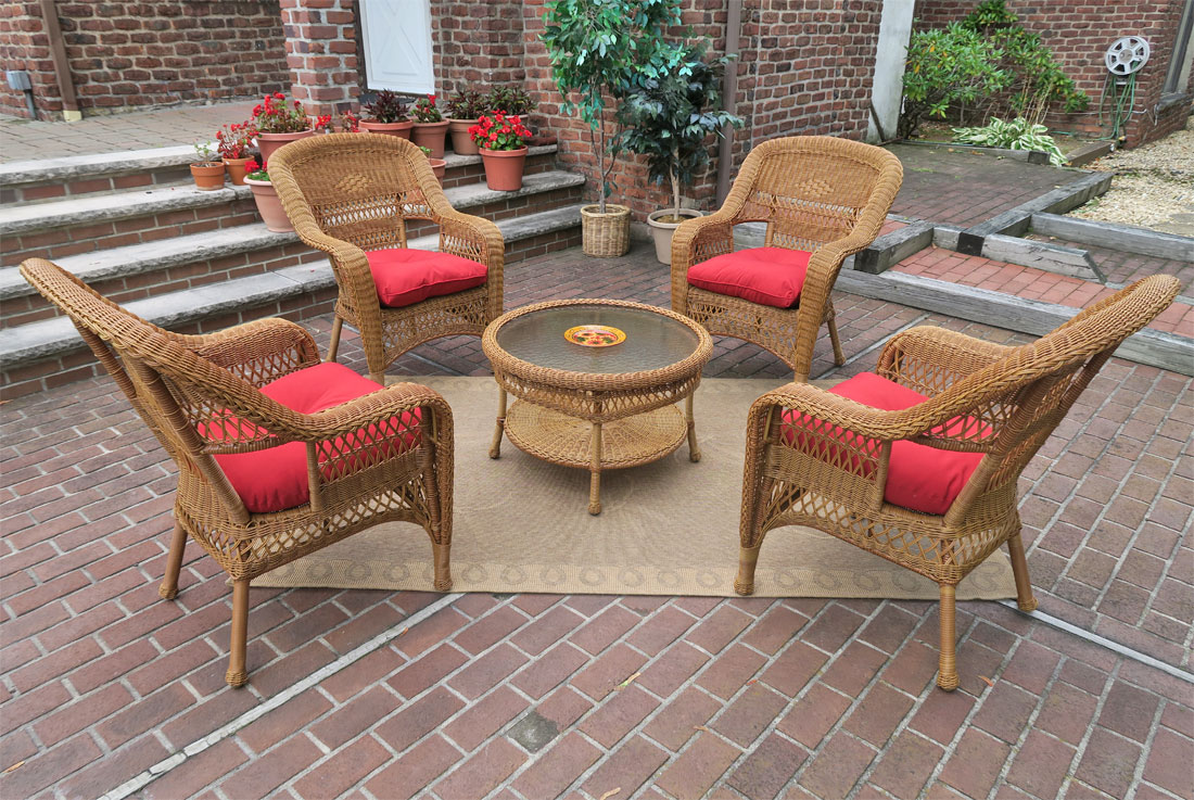 Belaire Resin Wicker Conversation Set (1) 19.5&quot;High Table  (4) Chairs