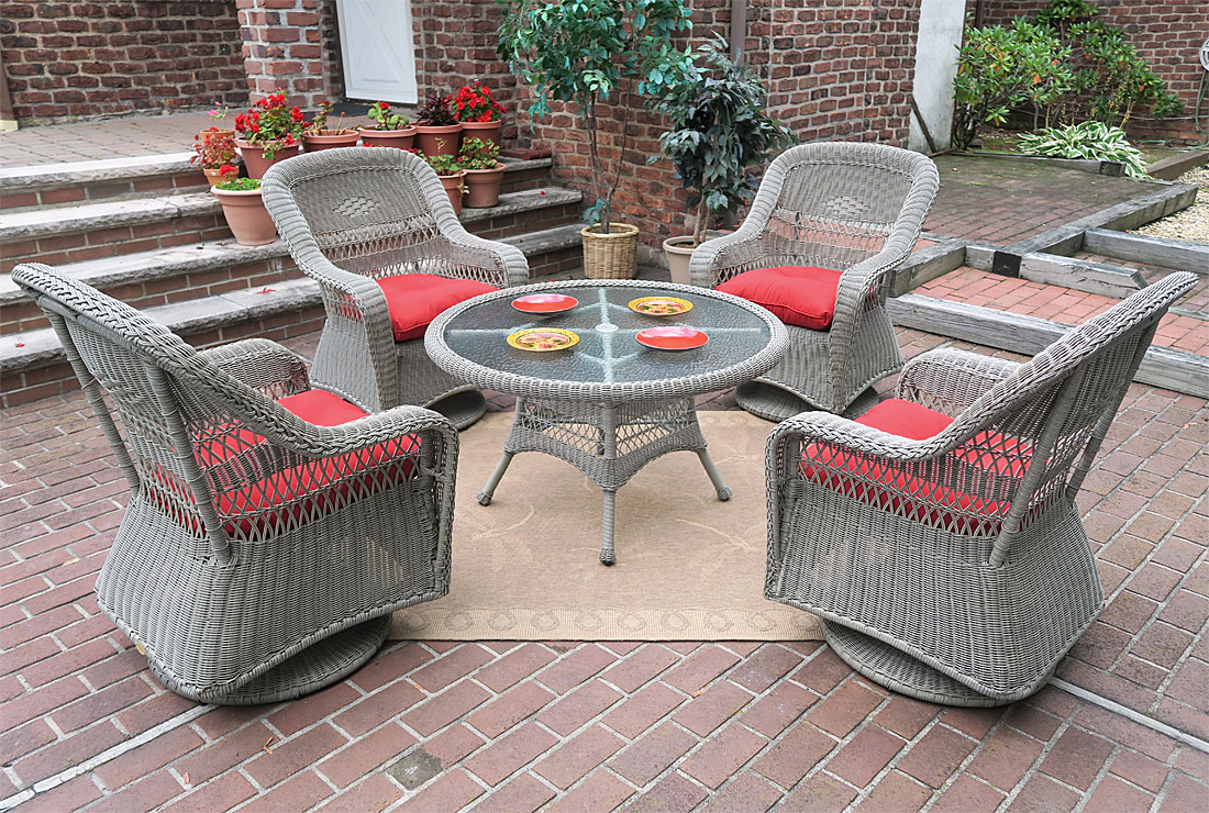 Belaire Resin Wicker Swivel Glider Conversation Set (1) 24&quot; High Table (4) Chairs