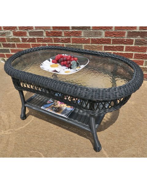 Resin Wicker Cocktail Table, w/Inset Glass Top, Oval Bel Aire Style (5) Colors 