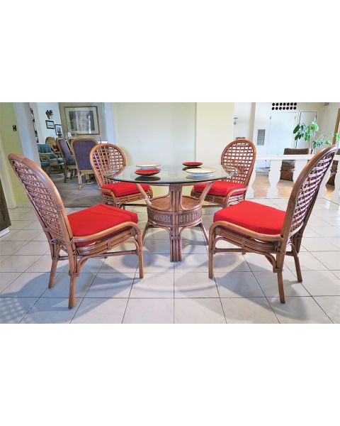 Rattan Dining Sets 42" Round Teawash Coronado Style (4- Cushioned Side Chairs)