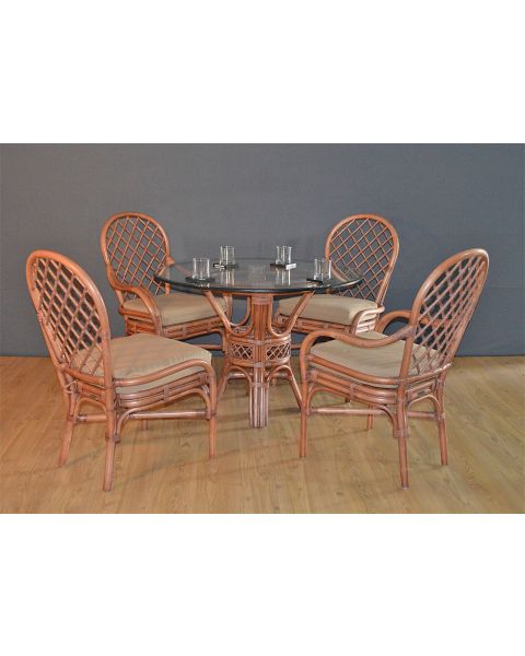 Rattan Dining Sets 42" Round Florentine Style (2)Arm (2) Cushioned Side Chairs (Available 3 Frame Colors)