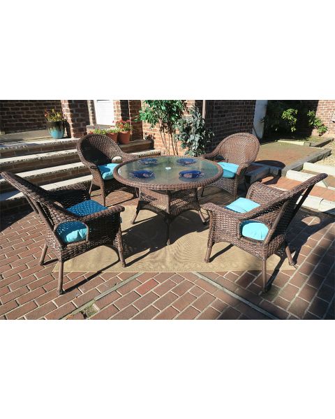 High Back Veranda Resin Wicker Dining Set 48" Round (Click Here to see all 3 Wicker Colors)