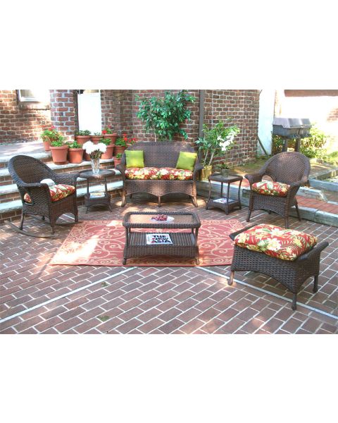 4 Piece High Back Veranda Resin Wicker Set (1) Love Seat (1) Table (2) Chairs