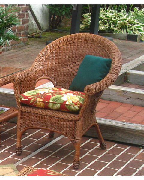 Natural Wicker Chair, Diamond Style with Seat Cushion - Tea Wash