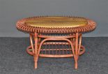 Wicker Coffee Table With Solid Teak Wood Top Martinique Style  (Teawash Brown) 
