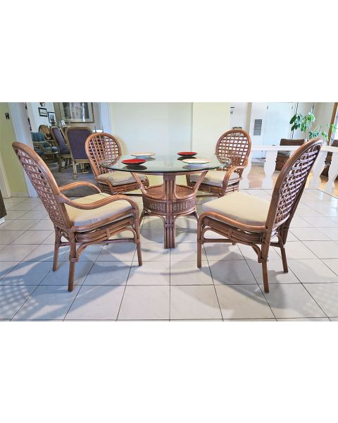 Rattan Dining Sets  42" Round Teawash Coronado Style  (2 Cushioned Arm(2) Side Chairs