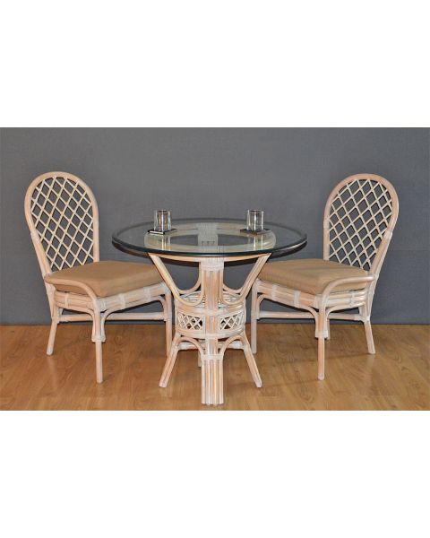 Rattan Dining Set  w/36" Glass Top (2) Side Chairs w/Cushions, Florentine Style (3) Frame colors available. (3) Different Size Glass Tops Available.