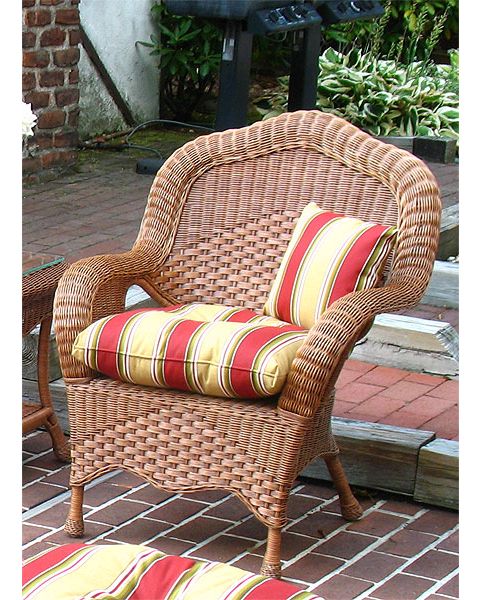 Natural  Wicker Chair, Naples Style W/Seat Cushion - Tea Wash