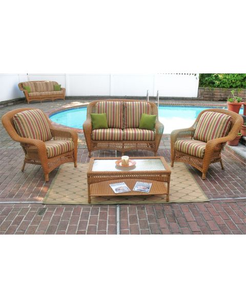  4 Piece Palm Springs Resin Wicker Set Love Seat, 2 Chairs & Cocktail Table