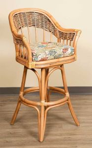 Wicker Bar Stool, Tilt Swivel, Rattan Frames & Manchester Style Antique Honey (Minimum 2)
