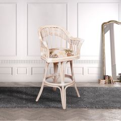 Wicker Swivel Bar Stool, Rattan Frames & Manchester Style, Washed Linen (Minimum 2)