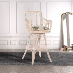 Wicker Swivel Bar Stools, Rattan Frames ,Trinidad Style Washed Linen (Minimum 2)