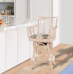 Wicker Counter Stools, Tilt Swivel Seats, Rattan Frames Trinidad Style Washed Linen Minimum (2)